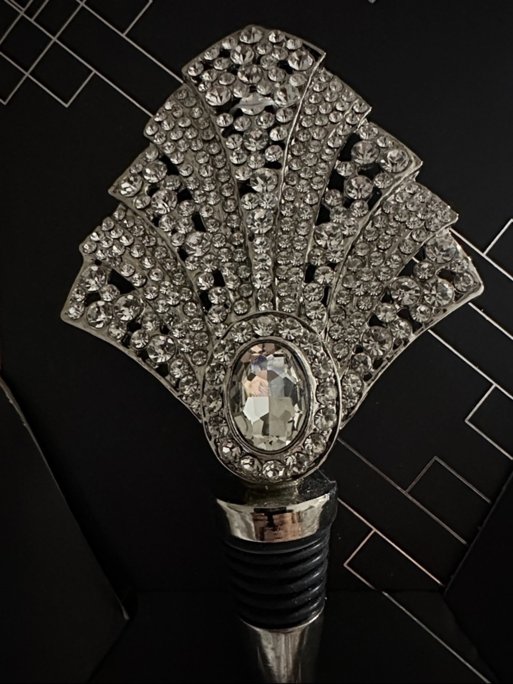 Tahari Rhinestone Crystal Fan Bottle Stopper - Silver